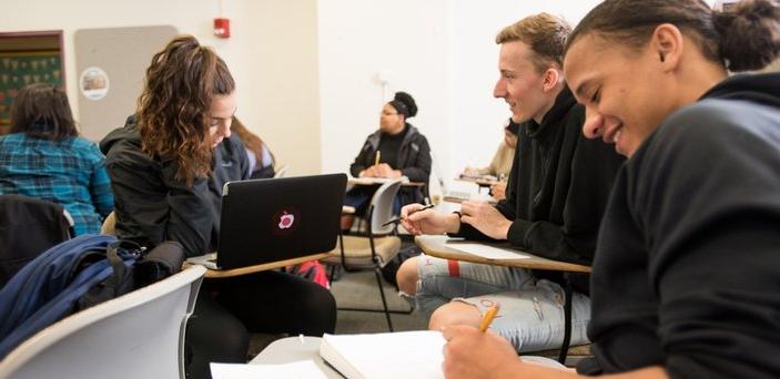 Students working in a group in class